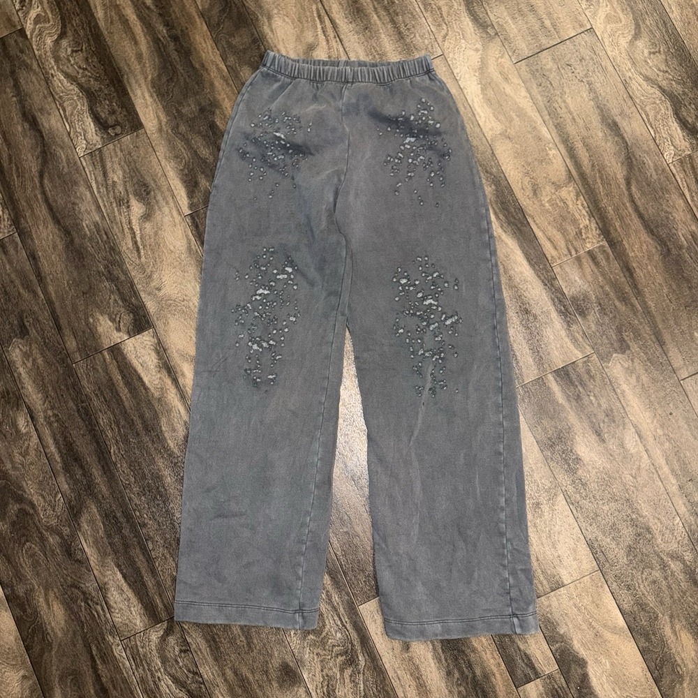 Zara Distressed Fleece Sweatpants Straight Fit Women's Small Faded Grey Y2K-Era